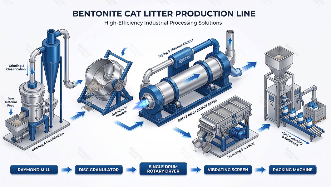 Bentonite Cat Litter Production Equipment and Process Flow